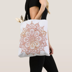 Roze & Oranje Mandala op Witte Glam Tote Bag