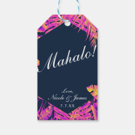 Roze Oranje Marine Tropische Palmbladeren Bruiloft Cadeaulabel