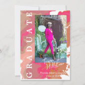 Roze Oranje Marmeren Afstudeer Uitnodigingskaart Kaart (Voorkant)