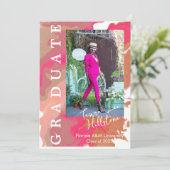 Roze Oranje Marmeren Afstudeer Uitnodigingskaart Kaart (Staand voorkant)