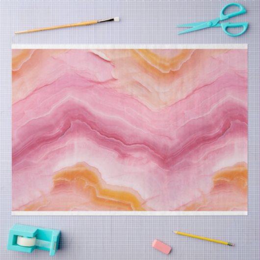 Roze Oranje Marmeren Decoupage Tissuepapier (Craft)