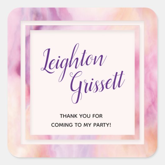 Roze Oranje marmergrens Vierkante Sticker (Voorkant)