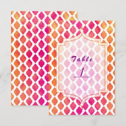 Roze & Oranje Marokkaans feestthema tafelnummer (Voorkant / Achterkant)