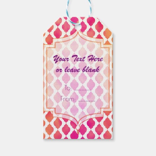 Roze & Oranje Marokkaanse moderne aangepaste gunst Cadeaulabel (Voorkant)
