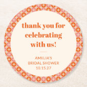 Roze Oranje Mid Century Aangepaste Bruiloftsshuish Ronde Kartonnen Onderzetter (Voorkant)