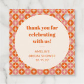 Roze Oranje Mid Century Custom Bruidsboel Bedankje Bedankjes Labels (Achterkant)