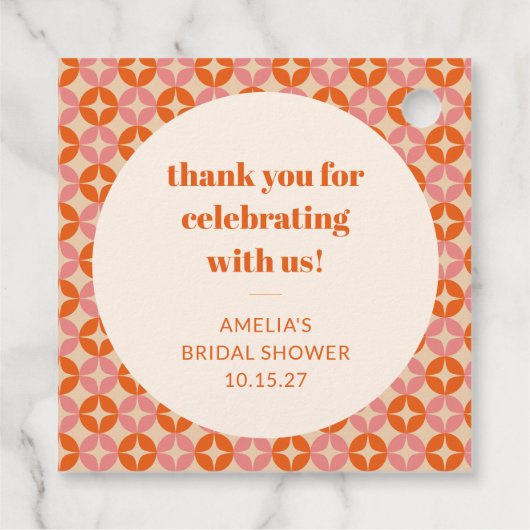 Roze Oranje Mid Century Custom Bruiloft Dank Bedankjes Labels (Achterkant)