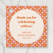 Roze Oranje Mid Century Custom Bruiloft Dank Bedankjes Labels (Voorkant)