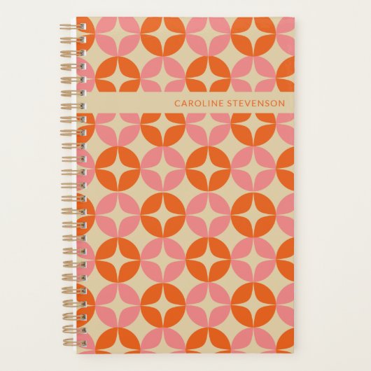 Roze Oranje Mid Mod Geometrisch Gepersonaliseerd O Planner (Voorkant)