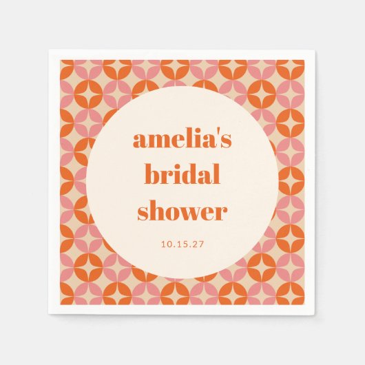 Roze Oranje MidCentury Modern Douane Bruiloft Servet (Voorkant)