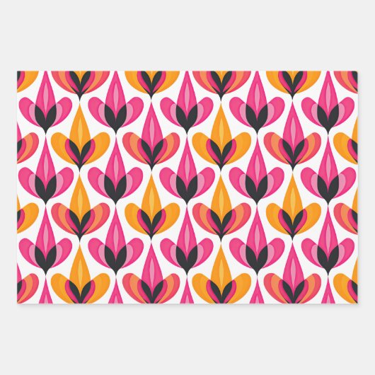 Roze & Oranje Midden-eeuwse Abstracte Patroonvakan Inpakpapier Vel (Voorkant 3)