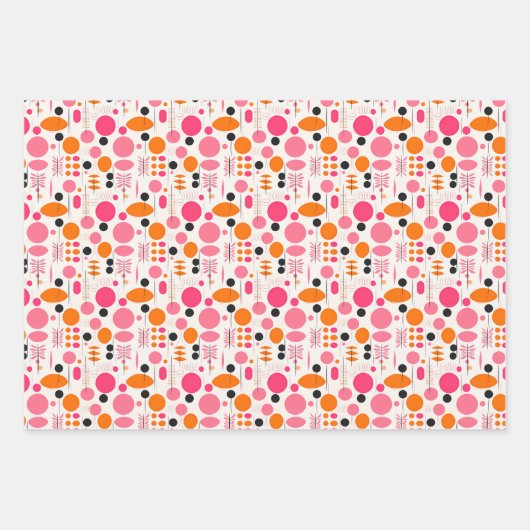 Roze & Oranje Midden-eeuwse Abstracte Patroonvakan Inpakpapier Vel (Voorkant 2)