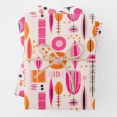 Roze & Oranje Midden-eeuwse Abstracte Patroonvakan Inpakpapier Vel (In situ)