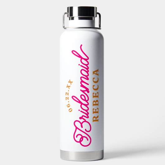 Roze Oranje minimalistische bridesmaïde waterfles (Achterkant)