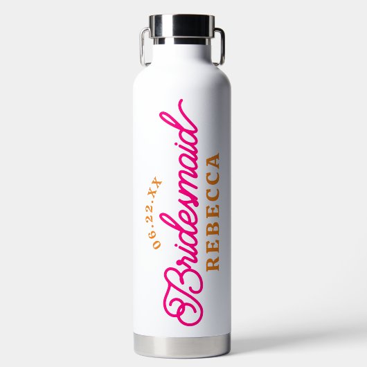 Roze Oranje minimalistische bridesmaïde waterfles (Voorkant)