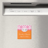 Roze Oranje Monogram Damask Wedding Magnet (Insitu (Vaatwasser))