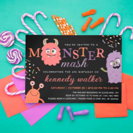 Roze Oranje monster Mash Halloween Party Kaart