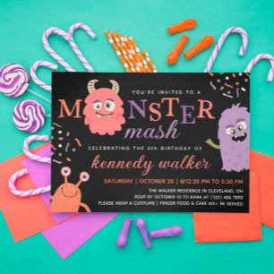 Roze Oranje monster Mash Halloween Party Kaart