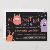 Roze Oranje monster Mash Halloween Party Kaart (Voorkant)