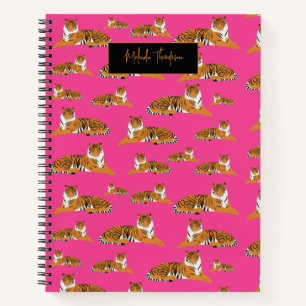 Roze Oranje Oerwoud Safari Tiger Animal Cute Notitieboek