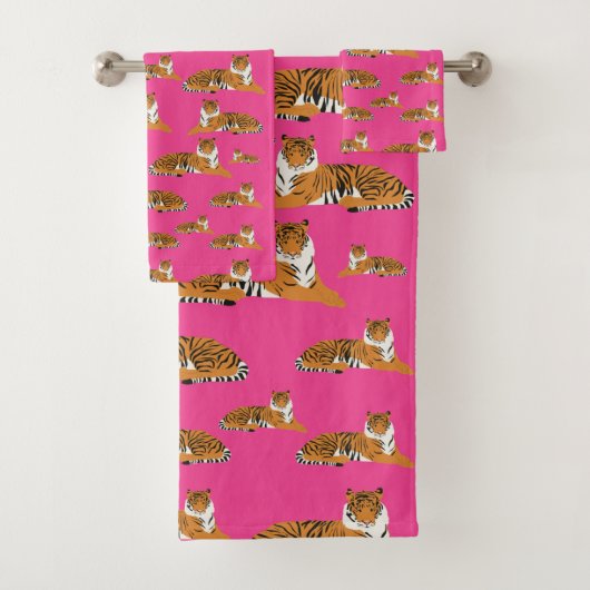 Roze Oranje Oerwoud tijger dierpatroon Bad Handdoek (Insitu)