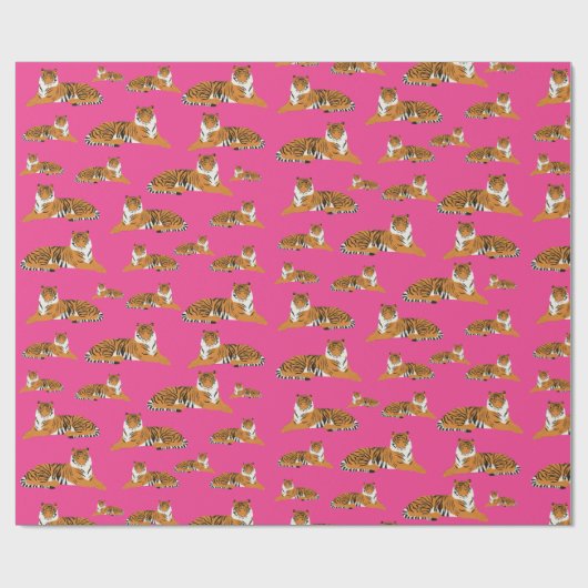 Roze Oranje Oerwoud tijger dierpatroon Cadeaupapier (Vlak)