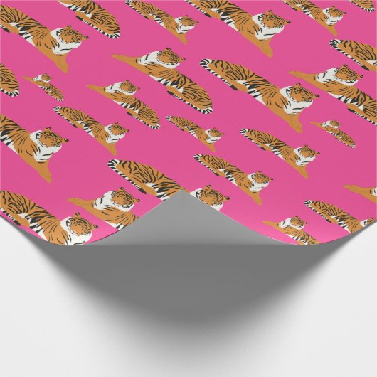 Roze Oranje Oerwoud tijger dierpatroon Cadeaupapier (Hoek)