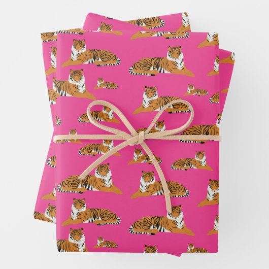 Roze Oranje Oerwoud tijger dierpatroon Inpakpapier Vel (In situ)