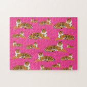 Roze Oranje Oerwoud tijger dierpatroon Legpuzzel (Horizontaal)