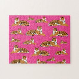 Roze Oranje Oerwoud tijger dierpatroon Legpuzzel