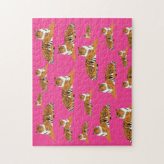 Roze Oranje Oerwoud tijger dierpatroon Legpuzzel (Verticaal)