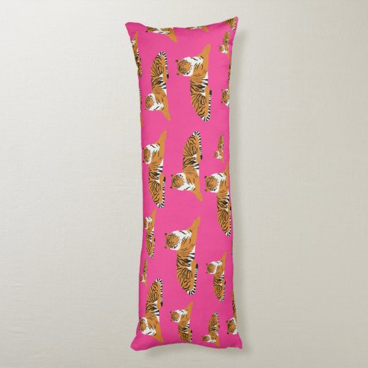 Roze Oranje Oerwoud tijger dierpatroon Lichaamskussen (Achterkant (Verticaal))
