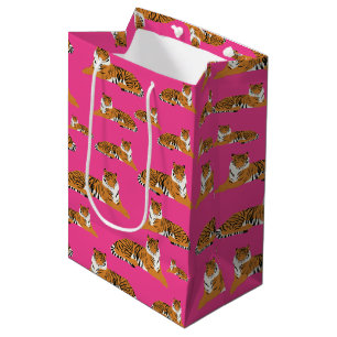 Roze Oranje Oerwoud tijger dierpatroon Medium Cadeauzakje