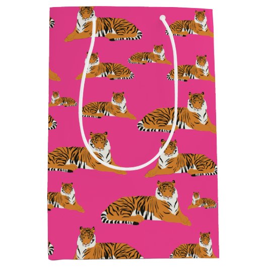 Roze Oranje Oerwoud tijger dierpatroon Medium Cadeauzakje (Voorkant)
