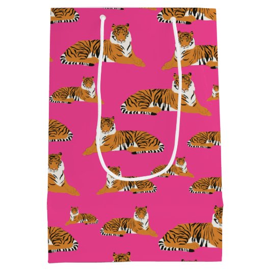 Roze Oranje Oerwoud tijger dierpatroon Medium Cadeauzakje (Achterkant)