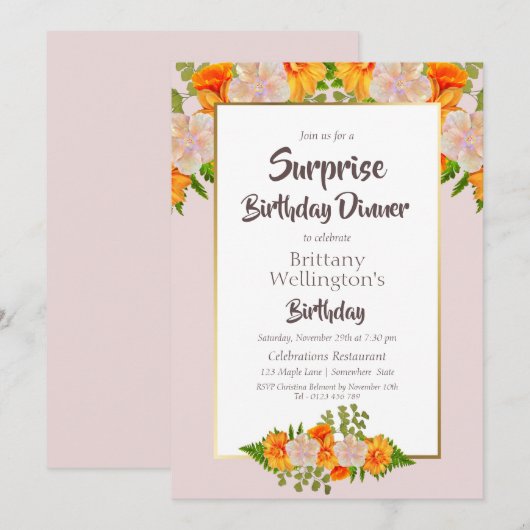 Roze Oranje onderneming Birthday Party Kaart (Voorkant / Achterkant)