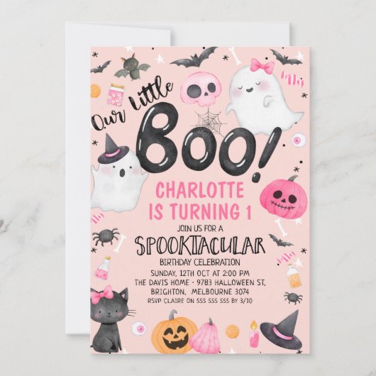 Roze Oranje onze kleine Boo Halloween Birthday Kaart (Voorkant)