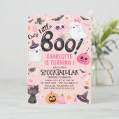 Roze Oranje onze kleine Boo Halloween Birthday Kaart (Staand voorkant)