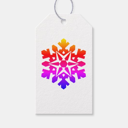 Roze, oranje, paarse, blauwe sneeuwvlok cadeaulabel (Voorkant)