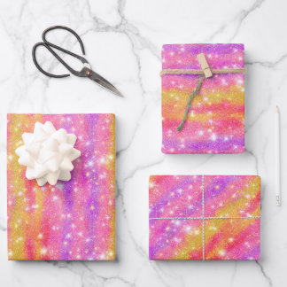 Roze Oranje Paarse Glitter Schitterend Patroon Inpakpapier Vel
