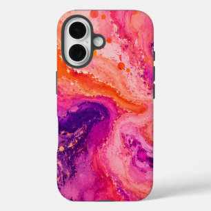 Roze Oranje Paarse Marmer Patroon iPhone 16 Hoesje