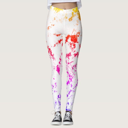 Roze Oranje Paarse verfsplaat Abstract Leggings (Voorkant)