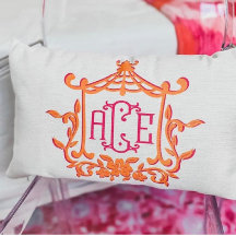 Roze Oranje pagode Bloem Lijst Monogram Initiaal