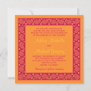 Roze Oranje Paisley Floral Wedding Invitation Kaart