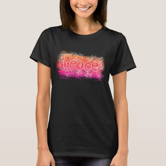 Roze Oranje Peace Neon Christelijk Word Art Slogan T-shirt (Voorkant)