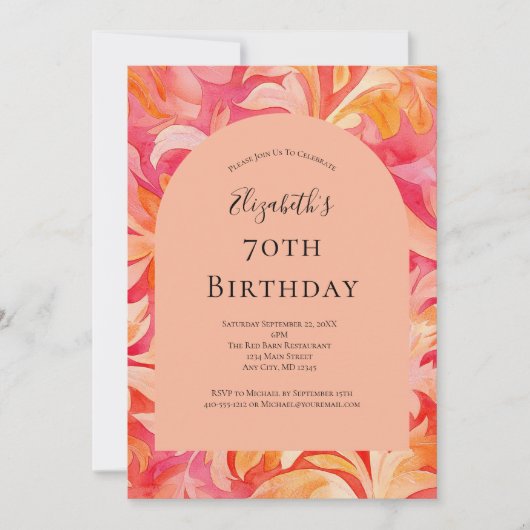 Roze Oranje perzik bloem 70e verjaardag voor haar Kaart (Voorkant)