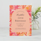 Roze Oranje perzik bloem 70e verjaardag voor haar Kaart (Staand voorkant)
