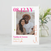 Roze & Oranje Pijl Typografie Foto sparen de Datum Save The Date (Staand voorkant)