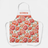 Roze Oranje pioenrozen bloemenpatroon | Gepersonal Schort (Voorkant)