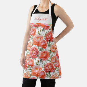 Roze Oranje pioenrozen bloemenpatroon   Gepersonal Schort